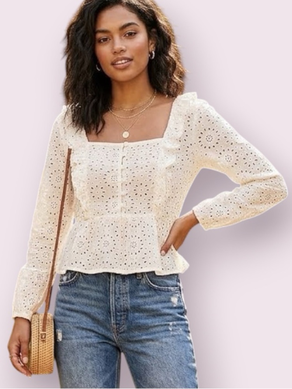Madewell Eyelet Peplum Top 1/2 Button Up Ruffle White Size Small